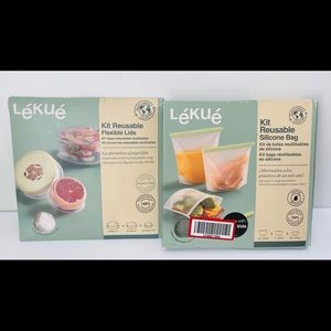 3X Lekue Reusable Flexible Strech Top Lid, And 3X  Reusable Silicone Bags